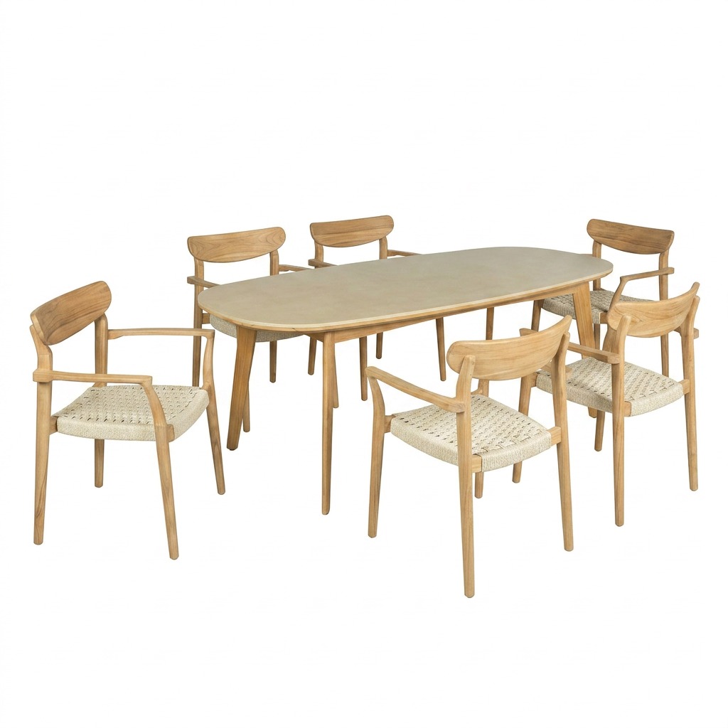Haag dining sæt i teak med Superstone bord - 6 personers havesæt - Billede 3